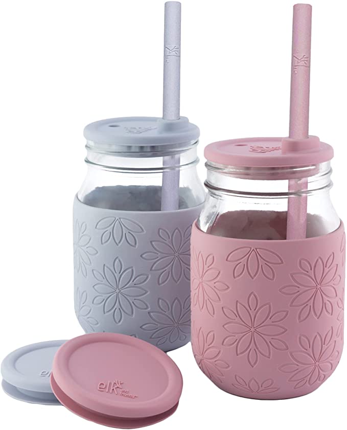 Mason Jar Cups with Silicone Lids + Silicone Straws 