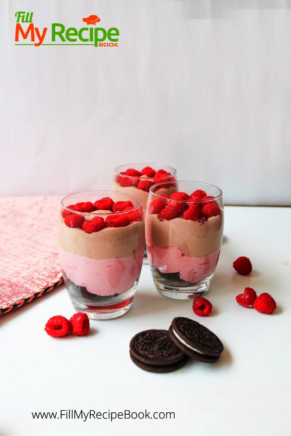 Chocolate and Raspberry Cheesecake in a Glass With fruit topped on makes a different tea time treat for mothers day