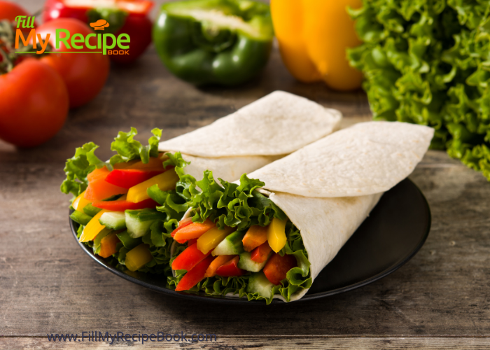 Easy Vegetarian Tortilla Wrap Recipe made with simple peppers, cucumbers 
and lettuce 
