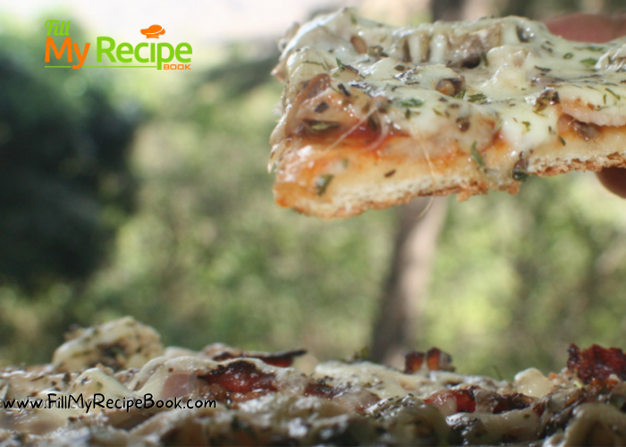 Quick Homemade Pizza using a bought base topped with your favorite ingredients. 
