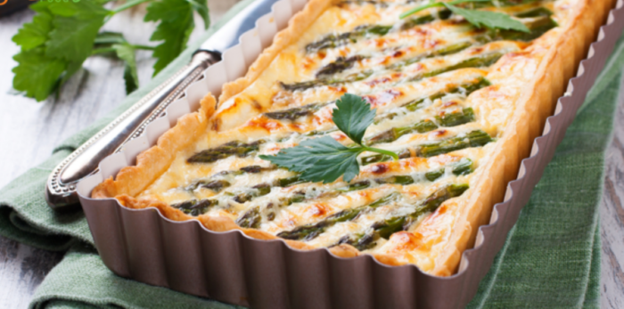 A Tangy Asparagus Tart Recipe to serve for a savory treat on mothers day for tea
