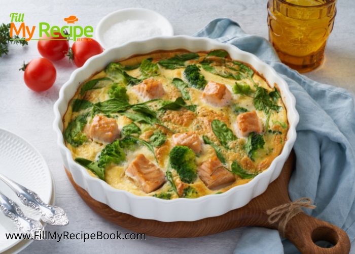 An easy gluten free  Crustless Salmon and Spinach Quiche