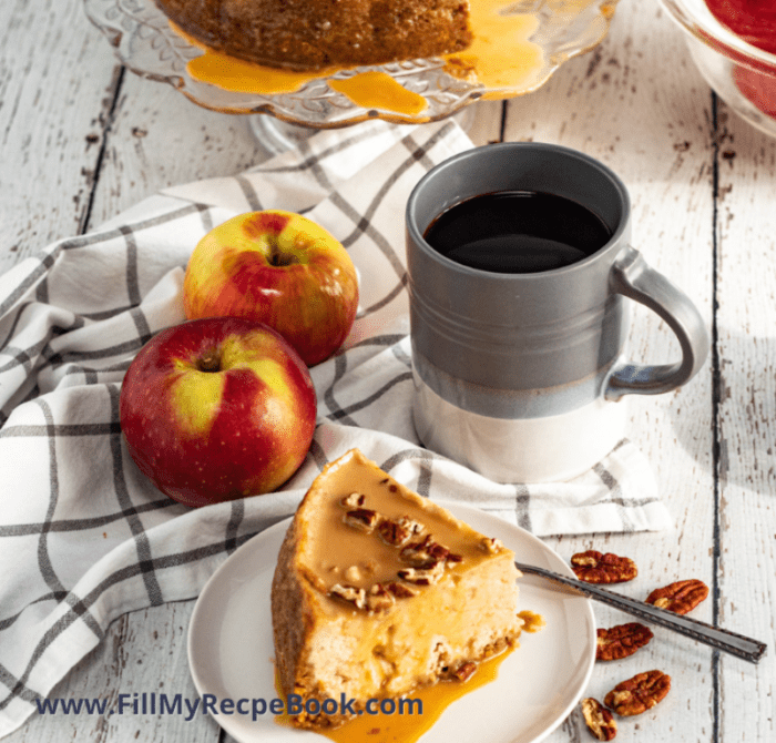 Instant Pot Salted Caramel Apple Cheesecake tart recipe. A dessert cooked with apple cider vinegar, kraft caramel sweets and cream cheese.