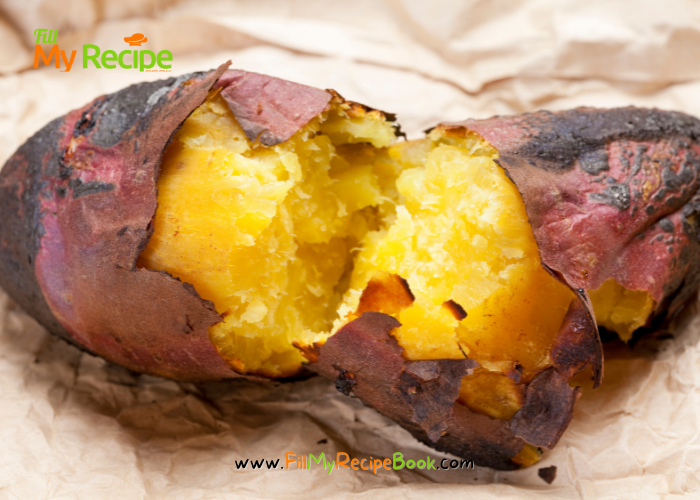 Foiled Sweet Potato on Coals or barbecue recipe. Easy warm side dish for a braai on coals that is wrapped in foil and cooked with your meats.