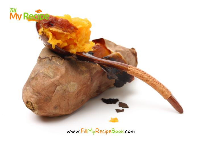 Foiled Sweet Potato on Coals or barbecue recipe. Easy warm side dish for a braai on coals that is wrapped in foil and cooked with your meats.