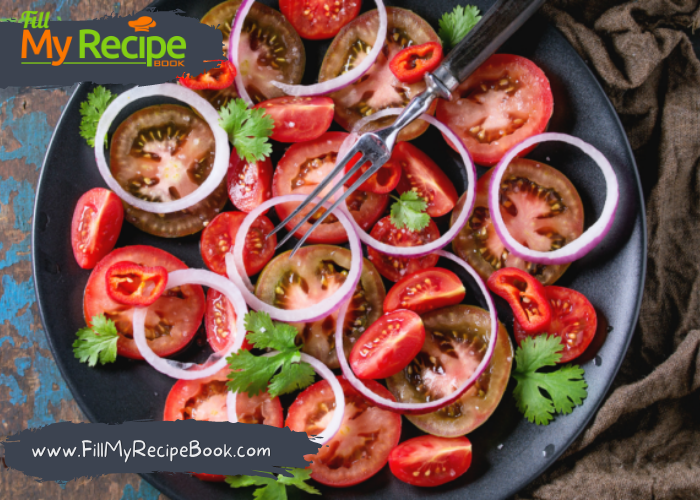 Simple Tomato and onion salad to add to your salads for a braai or barbecue. This salad is so quick and versatile.