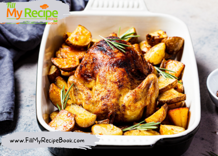 Sunday Roasted Chicken and Potato’s recipe. Best family meal for lunch or dinner and Thanksgiving or Christmas with gravy and vegetables.