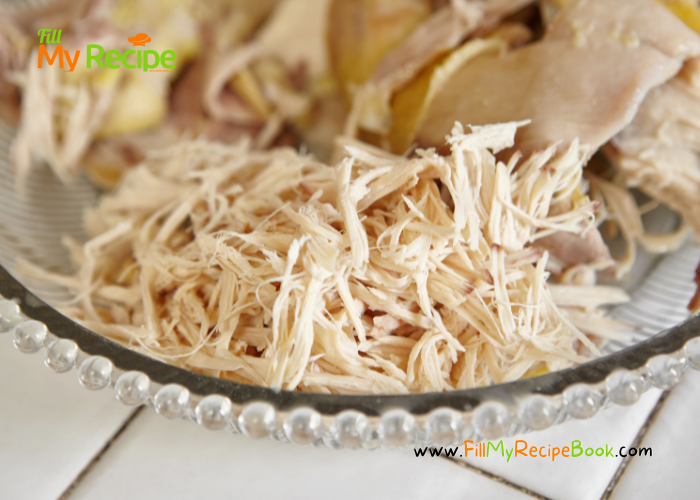 cooked chicken, Creamy Chicken Broccoli Pasta Casserole recipe with sauté mushroom and bacon. Easy baked dish with cheddar cheese and herbs and spices.