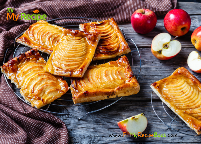 Easy Apple Puff Pastry Turnover recipe ideas. A simple mini dessert to bake with puff pastry and sweet apples with sugar, cinnamon.