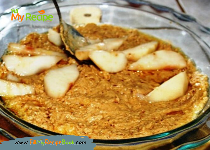 Easy Pear Cobbler Recipe idea. An Oven Baked dessert made all in one dish with batter and fresh fruit topped with cinnamon, brown sugar.