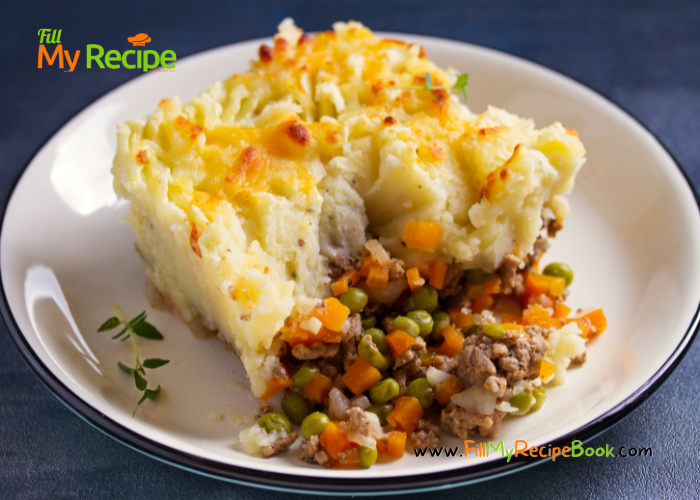 Homemade Cottage Pie Dish recipe idea to bake for lunch or dinner. Easy and tasty ground beef with mash and parmesan casserole.