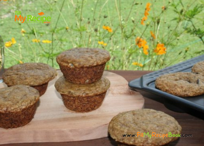 Breakfast Banana Muffins Recipe idea. Baked with ripe mashed banana for a easy healthy brunch or tea snack, full of protein and fiber.