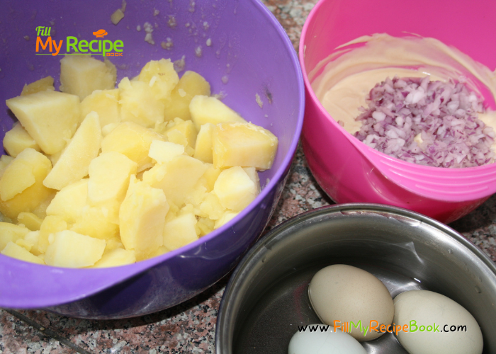 Creamy Potato Salad Recipe for a summer braai or barbecue grill side dish. Easy healthy potato salad mustard, mayo dressing grandma made.