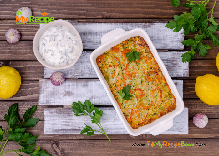 Creamy Pumpkin Vegetable Casserole side dish recipe idea. Oven baked dinner or lunch with mushroom soup and cheese on top, with herbs.