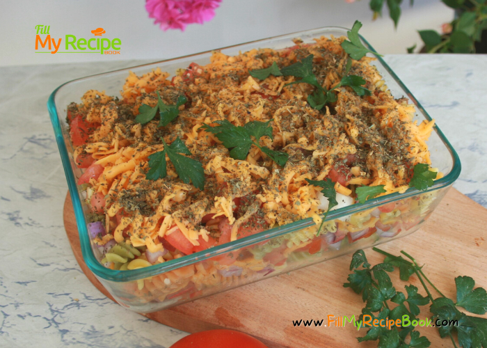 Easy Macaroni and Cheese for two recipe or four people. A homemade pasta oven bake casserole dish with cheese for lunch or dinner with salad.