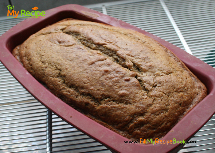 Tasty Banana Bread Loaf recipe idea. Easy moist and delicious snack that is healthy. versatile for a dessert or food for midday or breakfast.