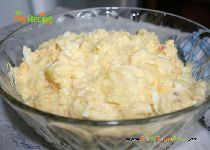 Creamy Potato Salad Recipe for a summer braai or barbecue grill side dish. Easy healthy potato salad mustard, mayo dressing grandma made.