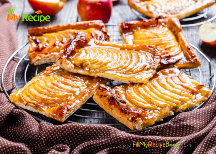 Easy Apple Puff Pastry Turnovers recipe ideas. A simple mini dessert to bake with puff pastry and sweet apples with sugar, cinnamon.