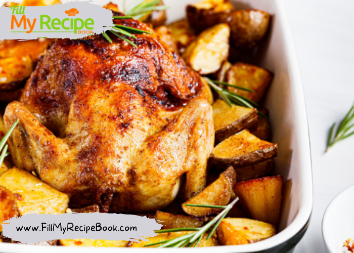 Sunday Roasted Chicken and Potato’s recipe. Best family meal for lunch or dinner and Thanksgiving or Christmas with gravy and vegetables.