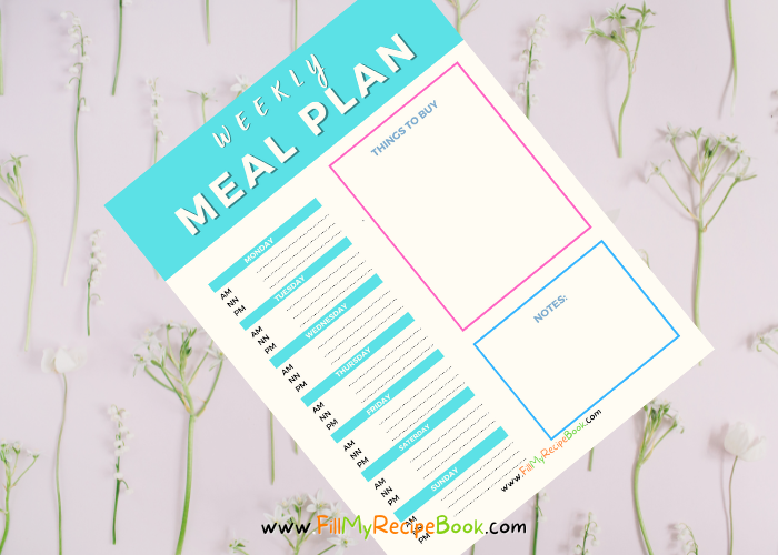 Weekly Meal Planner and Notes ideas printable for those who shop weekly. Make notes and list what you need for recipes during the week days.