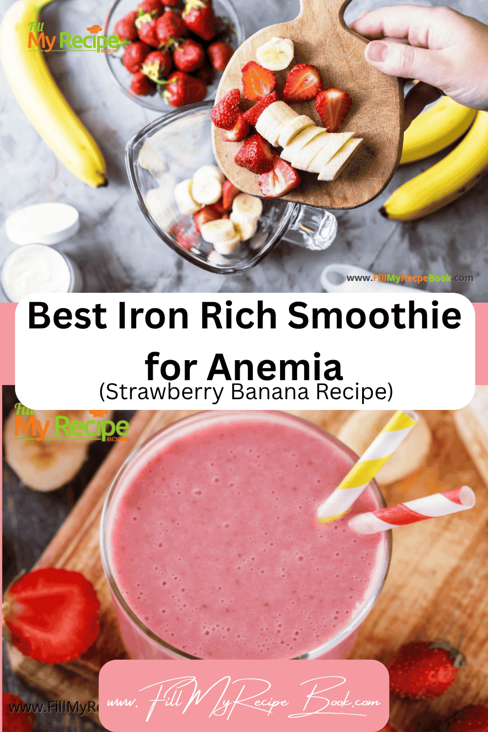 Best iron rich smoothie for anemia made with strawberry and banana. This easy, recipe helps support iron levels naturally and its delicious.