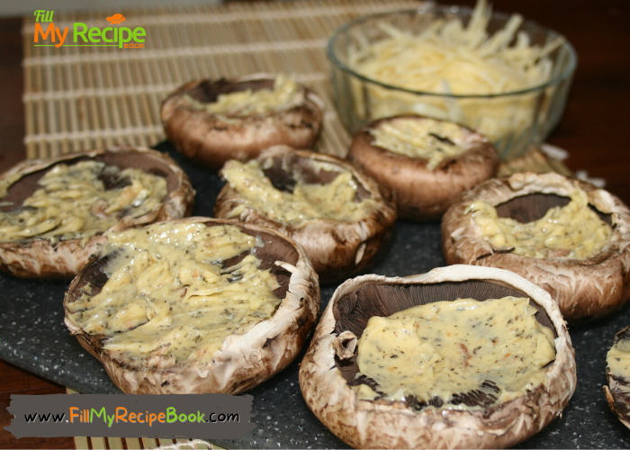How to Braai or Grill Stuffed Portabella Mushrooms on a fire. Easy appetizer idea, side dish recipe with cheese grilled on braai or the oven.