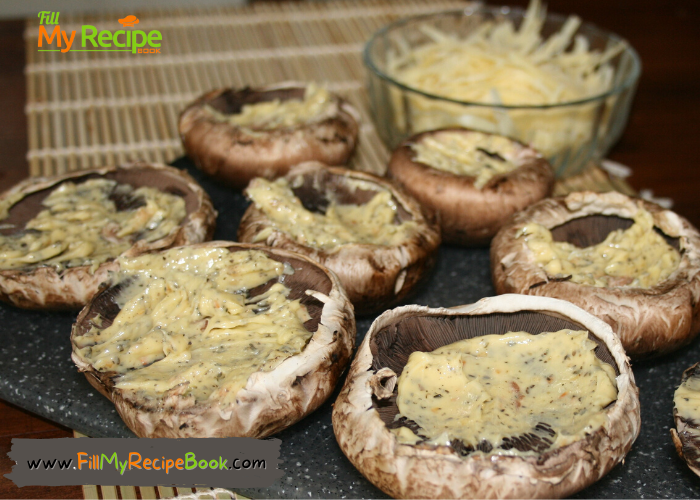 How to Braai or Grill Stuffed Portabella Mushrooms recipe on a fire. Easy appetizer or starter idea, or warm side dish with cheese and herbs.