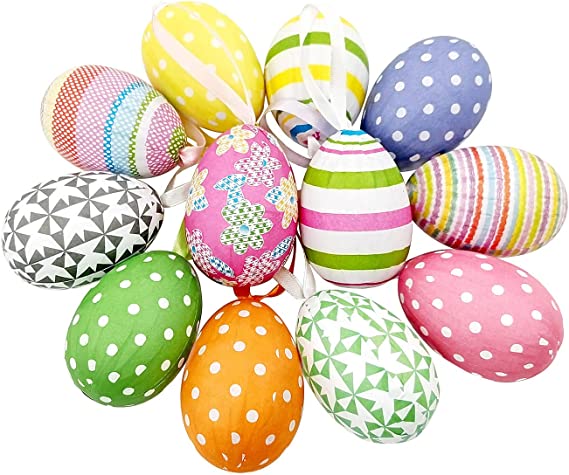 Colorful Paper Mache Egg Hanging Ornaments 