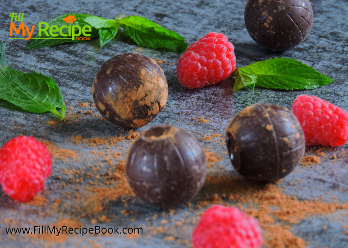 Raspberry Dark Chocolate Truffles balls, for a treat or candy snack. 
