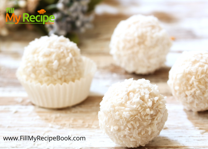 White Chocolate Coconut Truffles balls rolled in fine coconut. for a snack or treat as a candy