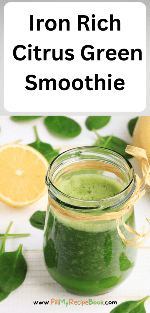 This Iron Rich Citrus Green Smoothie is packed with iron boosting ingredients for anemia and helps fight fatigue. A healthy smoothies drink.