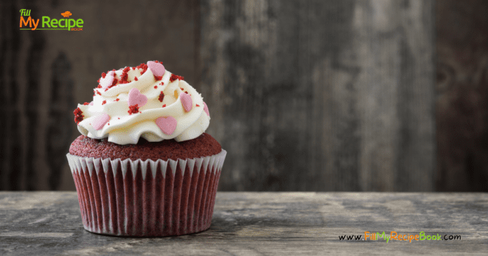 Valentines Vanilla Frosted Cupcakes recipe idea decorated with heart sprinkles, easy frosting ideas for kids to help decorate and serve.