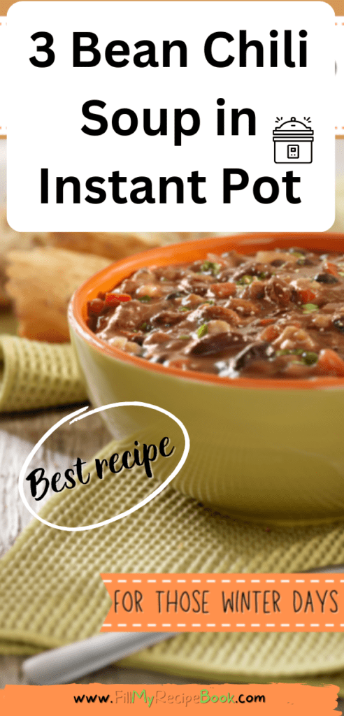 3 Bean Chili Soup in Instant Pot recipe. This vegan or vegetarian chili soup will warm you and its a versatile soup add meat for meat eaters.