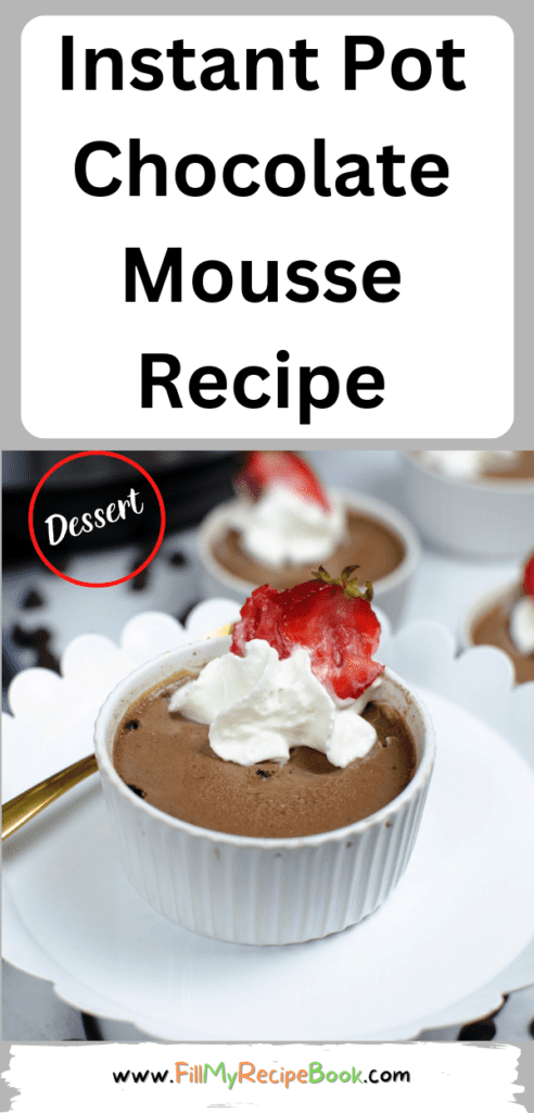 Instant Pot Chocolate Mousse Recipe. A chocolate mousse dessert in filled ramekins and cooked in an instant pot, microwaved the mix first.
