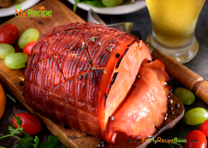 Roasted Honey Glazed Gammon with mustard recipe in the oven for a Christmas dinner or lunch. This meat is eaten warm or cold for platters.