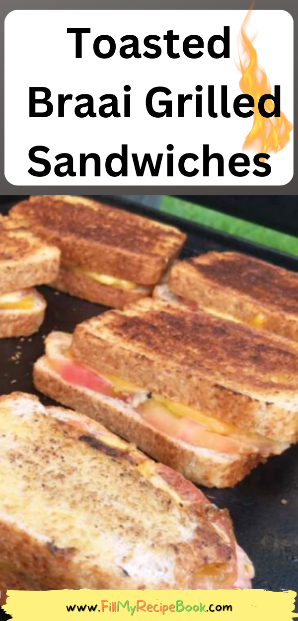 Toasted Braai Grilled Sandwiches recipe ideas. A South African braai or barbecue grilled cheese and tomato and onion toasted sandwiches.