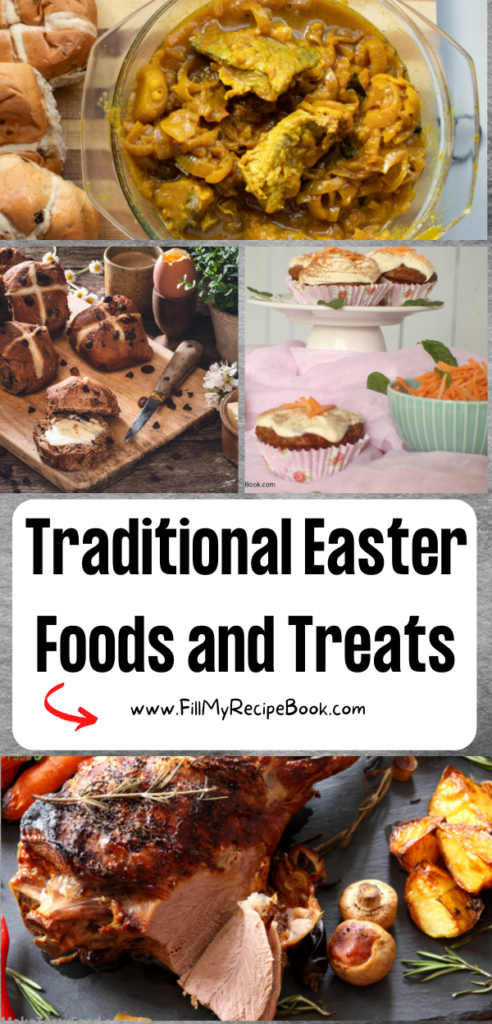 Recipes associated with Traditional Easter Foods and Treats. Special food for Good Friday, Easter Sunday meals, dinner, what is symbolized.