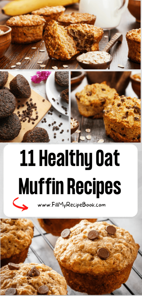 11 Healthy Oat Muffin Recipes. Muffins filled with blueberries and and chocolate chips, made with oats and banana and carrots, for breakfast.