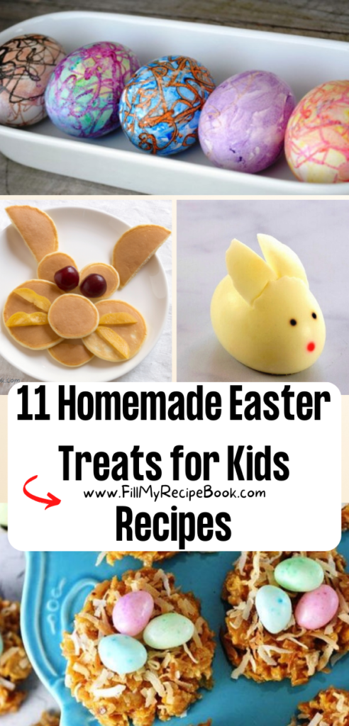 11 Homemade Easter Treats for Kids Recipes. Make your own, bunny boiled egg, rabbit pancake faces for breakfast, simple easy ideas.
