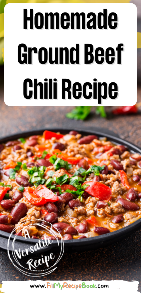 Homemade Ground Beef Chili Recipe. Easy healthy variation ideas for different diets. Cooked on the stove top in one pot or pan.