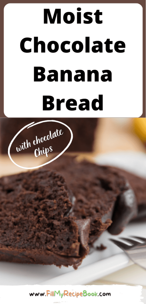 Moist Chocolate Banana Bread with chocolate chips. The best easy chocolate banana loaf to bake, no eggs or butter or oil used, extra moist.