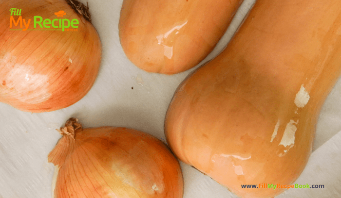 Tasty Butternut Squash Soup recipe. Healthy homemade oven Roasted butternut and onion soup blended with sour cream, spices for warm meal.