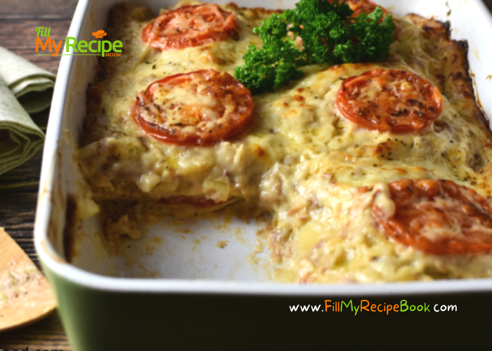 A Tuna Lasagna Casserole that can be made easily and makes a tasty meal for lunch or supper. Made with some cream and cottage cheese.