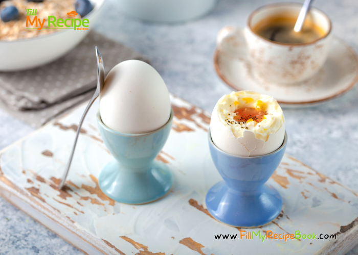 Boiled Eggs for Breakfast recipe ideas in an egg cup. Eggs are filled with protein and are a great energy sauce, for salads and easter use.