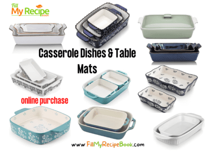 Get these beautiful Casserole Dishes & Table Mats to bake your healthy homemade casserole dishes in, many ceramic and stoneware dishes.