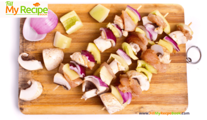 Grilled Honey Mustard Chicken Kebabs or sosatie recipe. Easy idea for grilling on a braai or barbecue, a homemade honey mustard marinade.