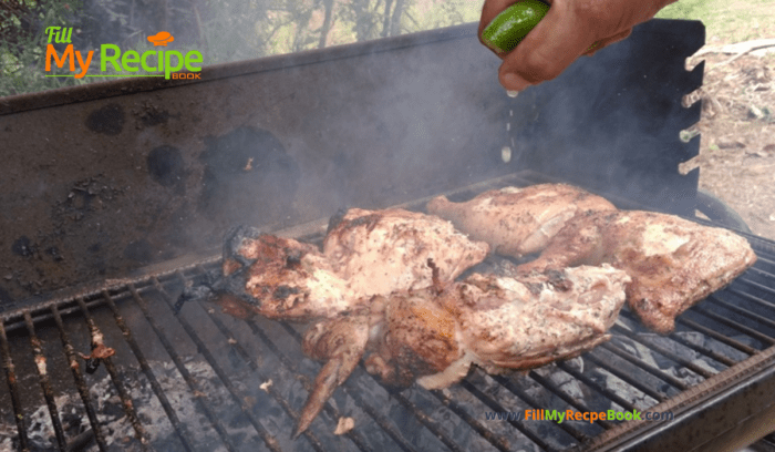 Juicy Grilled whole Lemon Chicken. Grilled on outside braai or barbecue this recipe of a spatchcock chicken seasoned with fresh lemon juice.