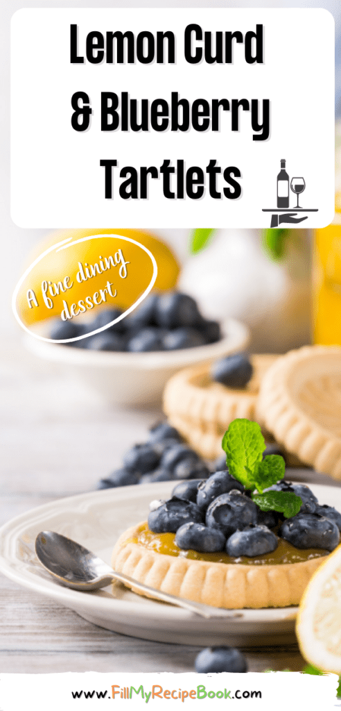 A mini Lemon Curd and Blueberry Tartlets Recipe. Oven baked dessert with shortbread crusts, filled with tangy lemon curd and blueberries.