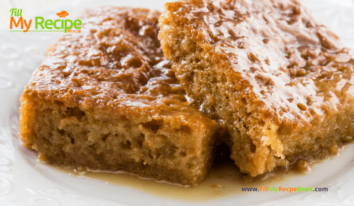 Easy Malva Pudding and Custard with a sauce recipe. Best South African family dessert idea, oven baked with a sauce, or serve with custard.