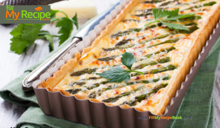 A Tangy Asparagus Tart Recipe to bake an easy savory dish. Asparagus spears spiced with tangy mustard, Worcestershire and topped with cheese.